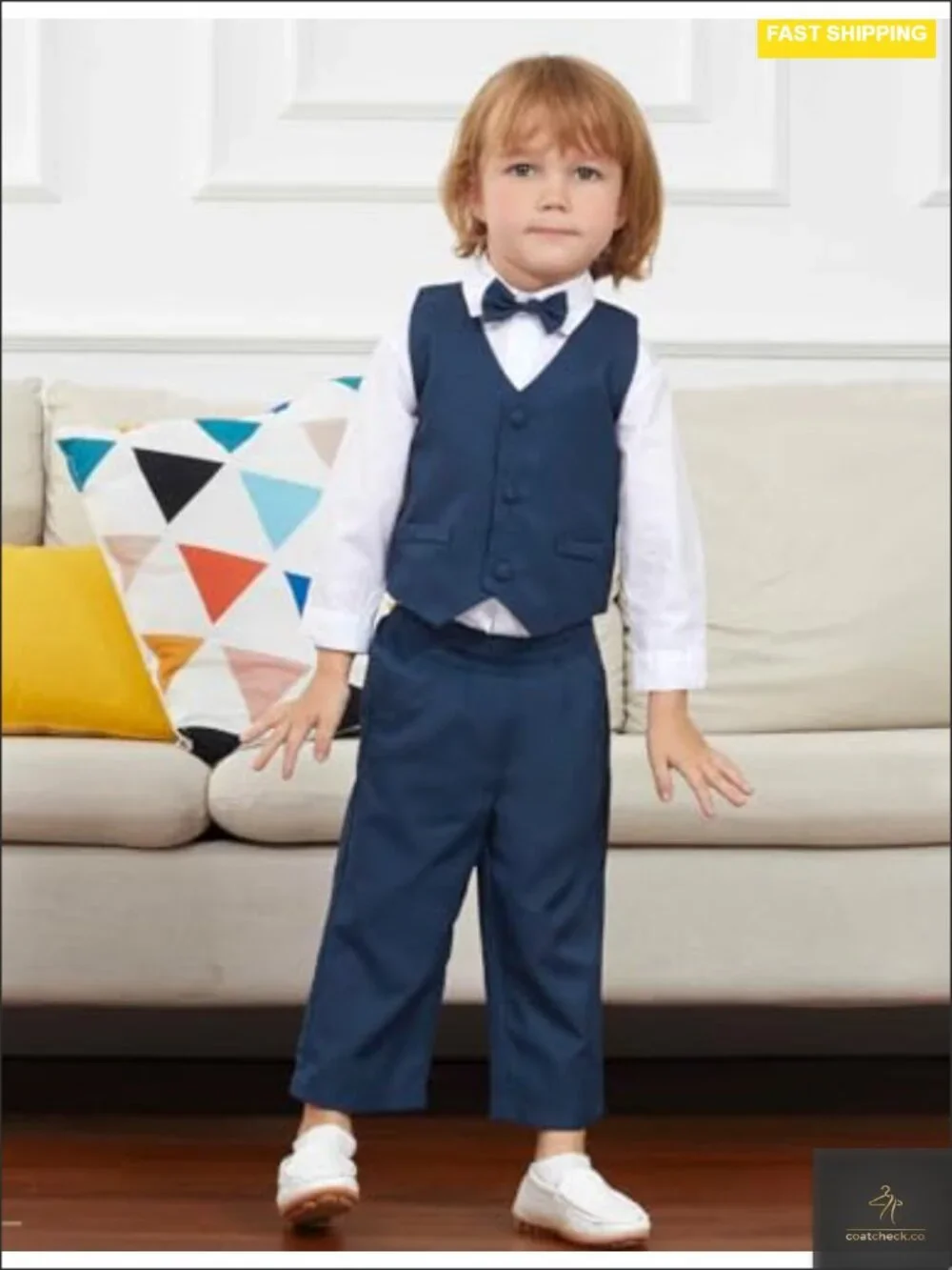 Baby Boys 5-Piece Tuxedo Set Jacket Shirt Vest Pants Bowtie Wedding Formal 6M-3T